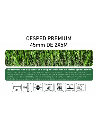 ROLLO CESPED ARTIFICIAL 45MM (2X5M)