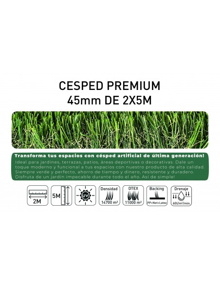 ROLLO CESPED ARTIFICIAL 45MM (2X5M)