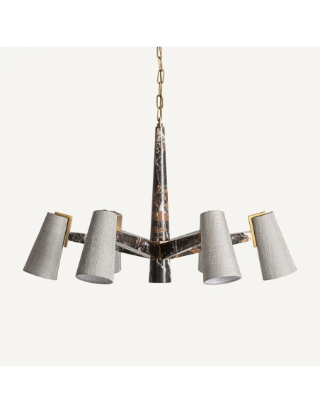 Lámpara colgante de mármol negro, metal dorado y pantalla blanca – VICAL HOME