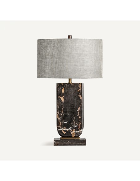 Lámpara de sobremesa Art Decó mármol negro y metal dorado con pantalla gris jaspeada – VICAL HOME