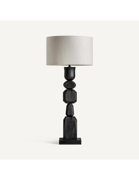 Lámpara de sobremesa Cogne de Vical Home – lámpara contemporánea en mango negro y pantalla yute crema