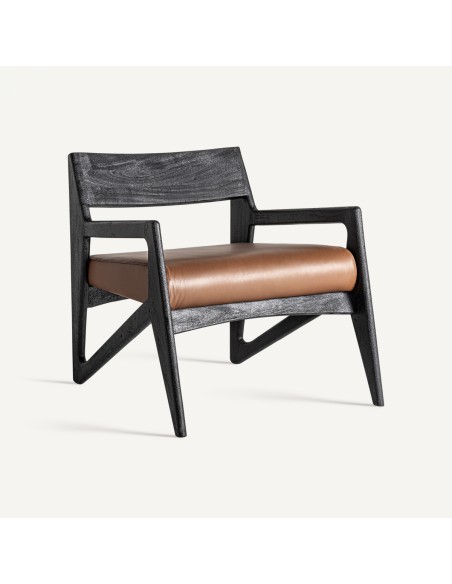 Sillón beslon en Acacia Negra y Cuero Marrón – Diseño Sofisticado | Vical Home
