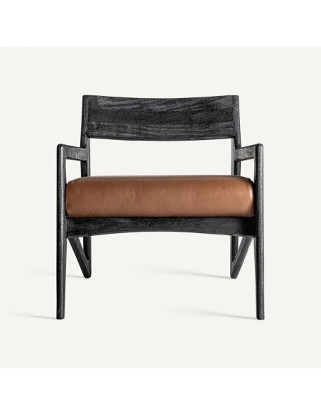 Sillón beslon en Acacia Negra y Cuero Marrón – Diseño Sofisticado | Vical Home
