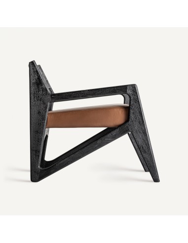 Sillón beslon en Acacia Negra y Cuero Marrón –...