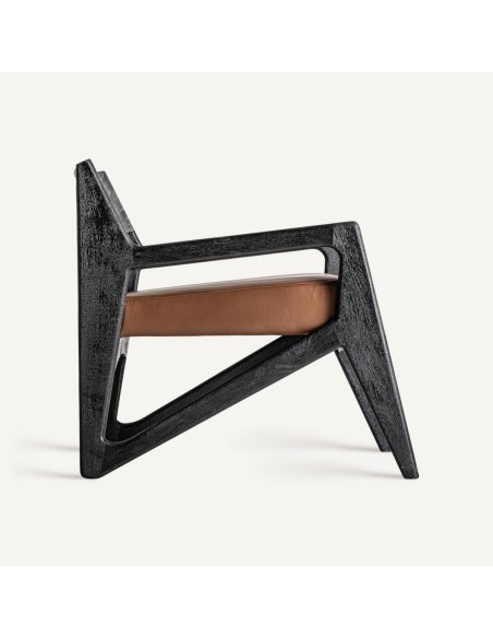 Sillón beslon en Acacia Negra y Cuero Marrón – Diseño Sofisticado | Vical Home
