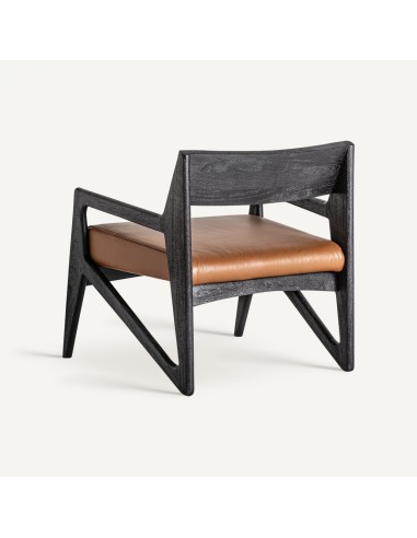 Sillón beslon en Acacia Negra y Cuero Marrón –...