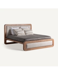 Cama dangy de Madera de Acacia Tapizada en Beige Jaspeado... 2