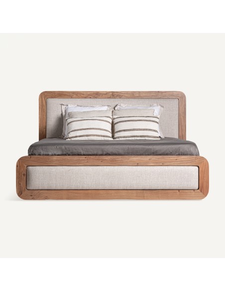Cama dangy de Madera de Acacia Tapizada en Beige Jaspeado | Vical Home