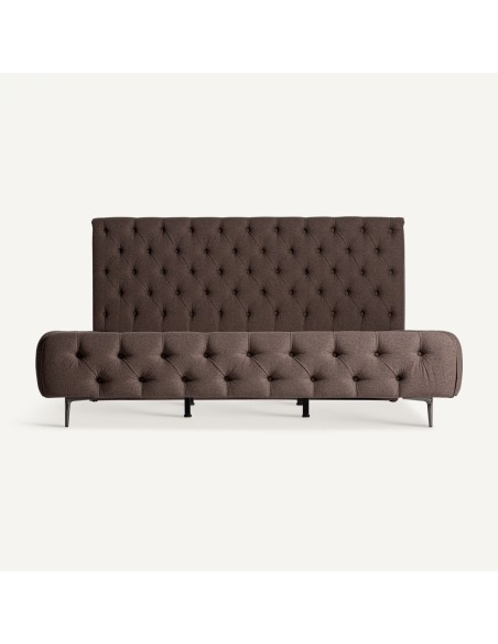 Cama Oslo Tapizada en Terciopelo Marrón con Cabecero Capitoné – Vical Home