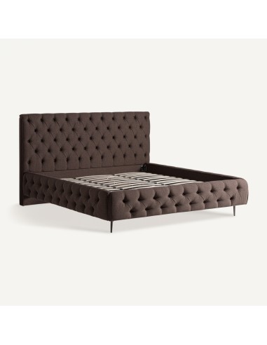 Cama Oslo Tapizada en Terciopelo Marrón con...