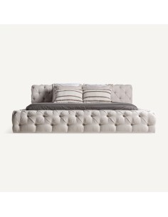 Cama Santorini en Beige Claro con Cabecero Capitoné –...