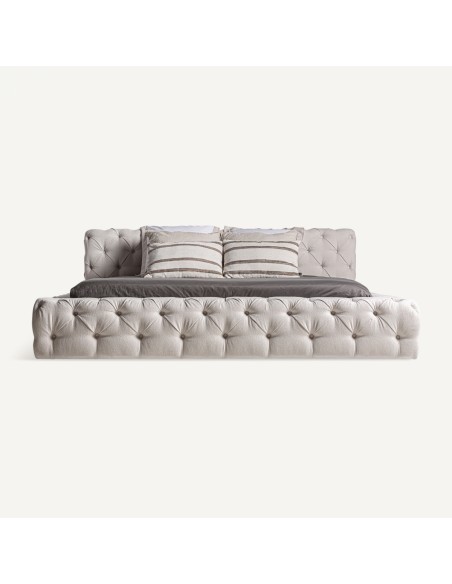 Cama Santorini en Beige Claro con Cabecero Capitoné – Vical Home