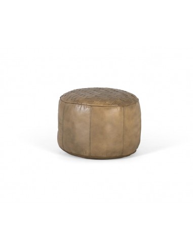 Puff Redondo de Piel Beige Trenzada – Giner y Colomer