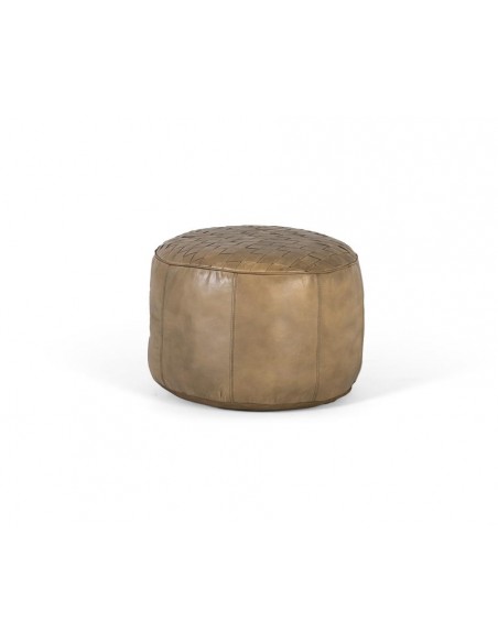 Puff Redondo de Piel Beige Trenzada – Giner y Colomer