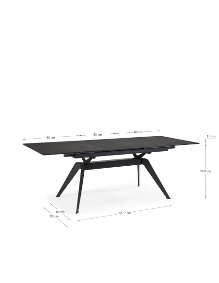 MESA EXTENSIBLE DE CERÁMICA NEGRA LULA 160/220X90X76