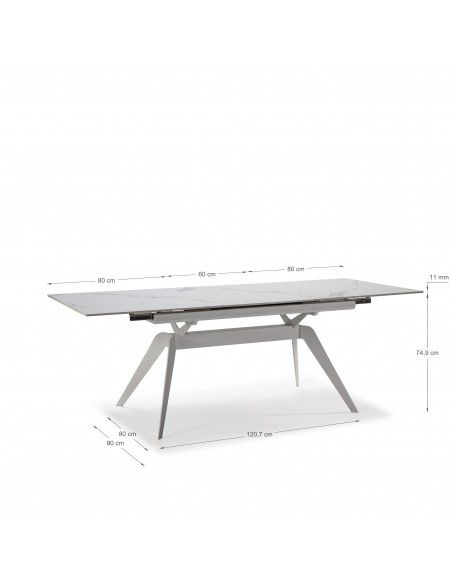 MESA EXTENSIBLE DE CERÁMICA BLANCA LULA 160/220X90X76