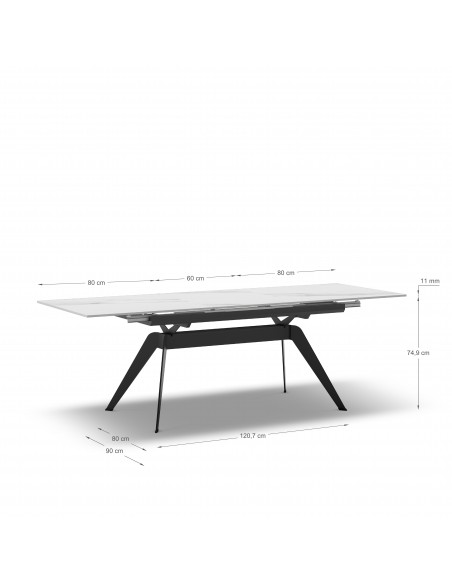 MESA EXTENSIBLE  DE CERÁMICA BLANCA Y PIE NEGRO LULA 160/220X90X76