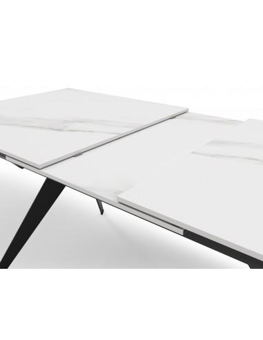 MESA EXTENSIBLE  DE CERÁMICA BLANCA Y PIE NEGRO...