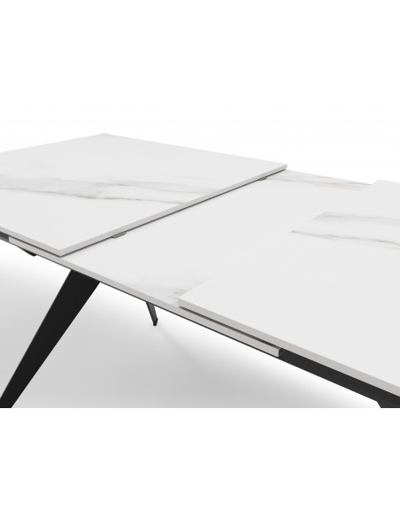 MESA EXTENSIBLE  DE CERÁMICA BLANCA Y PIE NEGRO LULA 160/220X90X76