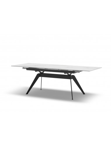 MESA EXTENSIBLE  DE CERÁMICA BLANCA Y PIE NEGRO...