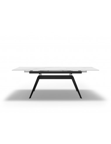 MESA EXTENSIBLE  DE CERÁMICA BLANCA Y PIE NEGRO...