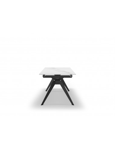 MESA EXTENSIBLE  DE CERÁMICA BLANCA Y PIE NEGRO...