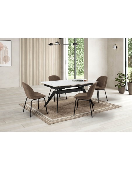 MESA EXTENSIBLE  DE CERÁMICA BLANCA Y PIE NEGRO LULA 160/220X90X76