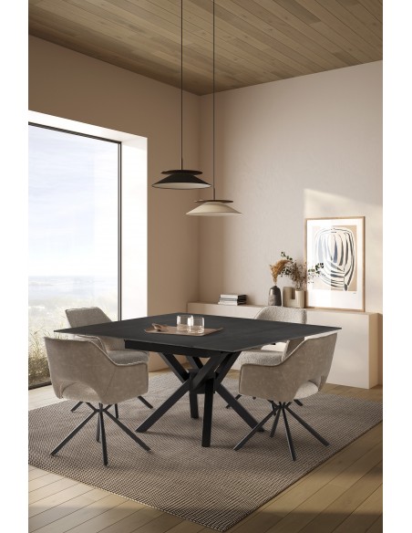 MESA EXTENSIBLE CUADRADA GRIS OSCURO ARLENE 150X90/150X76CM