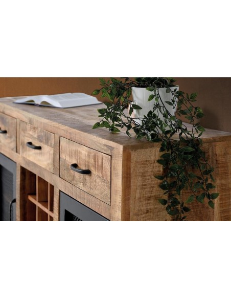 Aparador Industrial Giner y Colomer de Madera de Mango y Metal – 2 Puertas y 3 Cajones
