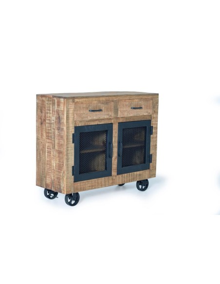 Aparador Giner y Colomer de Madera de Mango con Ruedas Metálicas – 2 Puertas y 2 Cajones