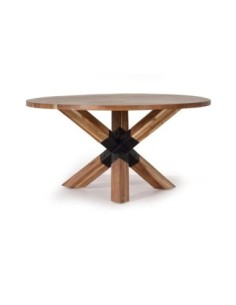 Mesa de Comedor Redonda en Acacia Maciza y Metal Negro –...