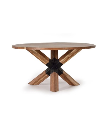 Mesa de Comedor Redonda en Acacia Maciza y Metal Negro – Giner y Colomer Ref. 1150 / 1151 VARIAS MEDIDAS