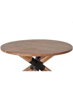 Mesa de Comedor Redonda en Acacia Maciza y Metal Negro –... 2