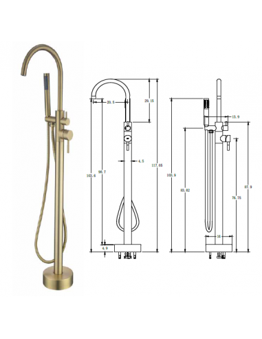 GRIFO BAÑERA EXENTA ALPHA ORO CEPILLADO