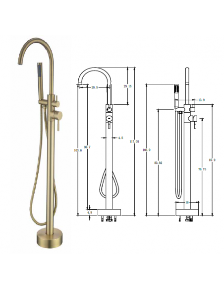 GRIFO BAÑERA EXENTA ALPHA ORO CEPILLADO