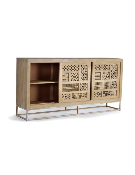 Aparador 3 Puertas Correderas Mango Natural con Base de Metal – Giner y Colomer Ref. 1205