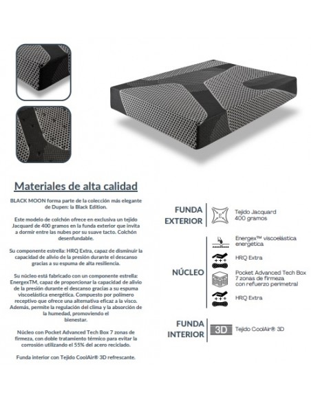 Colchón Black Moon Dupen – Firmeza Media, HRQ Extra y Núcleo Energex™