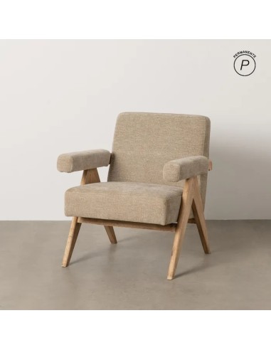 SILLÓN BEIGE TEJIDO-MADERA SALÓN 74 X 76 X 85 CM