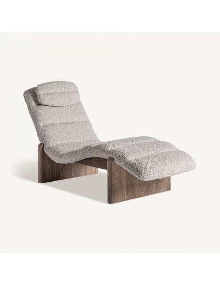 Chaise longue Contemporáneo Vical en Madera de Roble y Tapizado Jacquard Beige - VICAL HOME