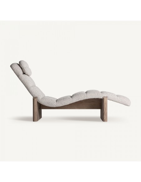 Chaise longue Contemporáneo Vical en Madera de Roble y Tapizado Jacquard Beige - VICAL HOME