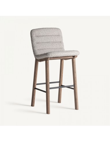 Taburete Contemporáneo Vical en Roble Claro y Tapizado Jacquard Beige