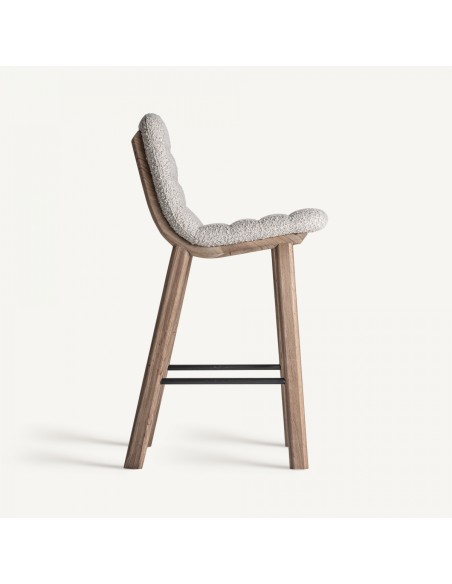Taburete Contemporáneo Vical en Roble Claro y Tapizado Jacquard Beige