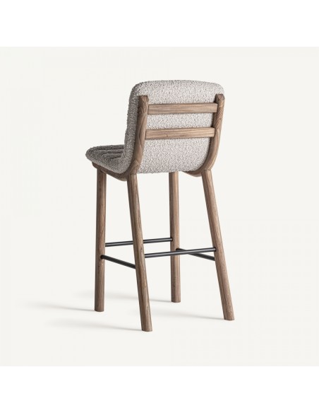 Taburete Contemporáneo Vical en Roble Claro y Tapizado Jacquard Beige