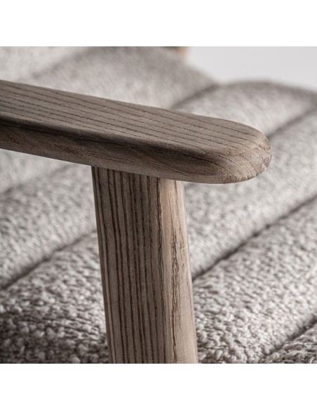 Taburete Contemporáneo Vical en Roble Claro y Tapizado Jacquard Beige