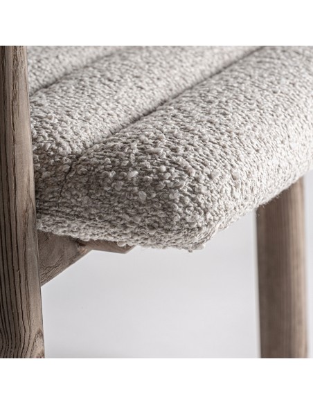 Taburete Contemporáneo Vical en Roble Claro y Tapizado Jacquard Beige