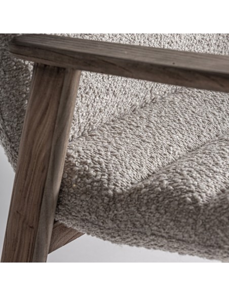 Taburete Contemporáneo Vical en Roble Claro y Tapizado Jacquard Beige