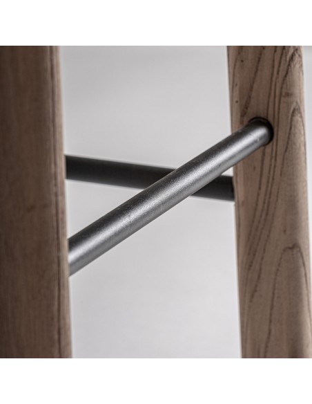 Taburete Contemporáneo Vical en Roble Claro y Tapizado Jacquard Beige