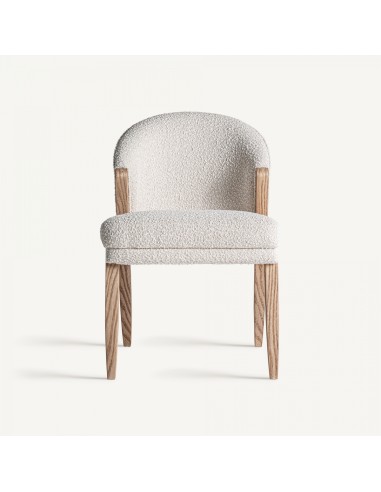 Silla Vical en Madera de Pino Marrón y Tapizado Bouclé Blanco – Estilo Natural y Elegante