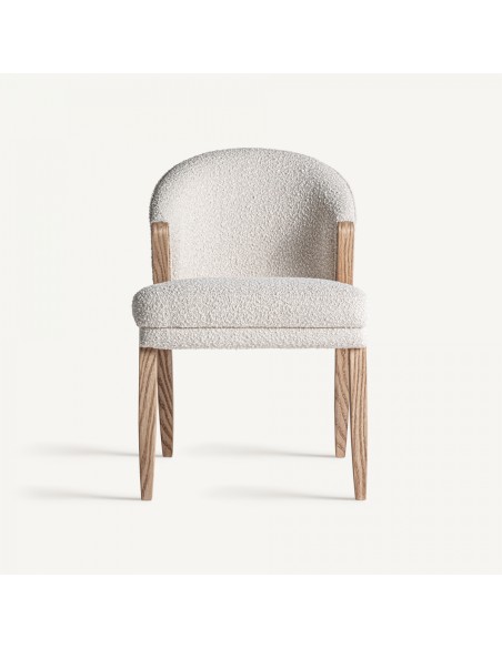 Silla Patri de Vical home en Madera de Pino Marrón y Tapizado Bouclé Blanco – Estilo Natural y Elegante