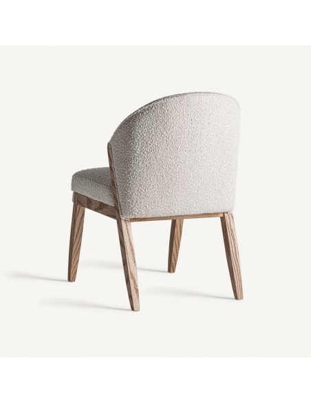 Silla Patri de Vical home en Madera de Pino Marrón y Tapizado Bouclé Blanco – Estilo Natural y Elegante